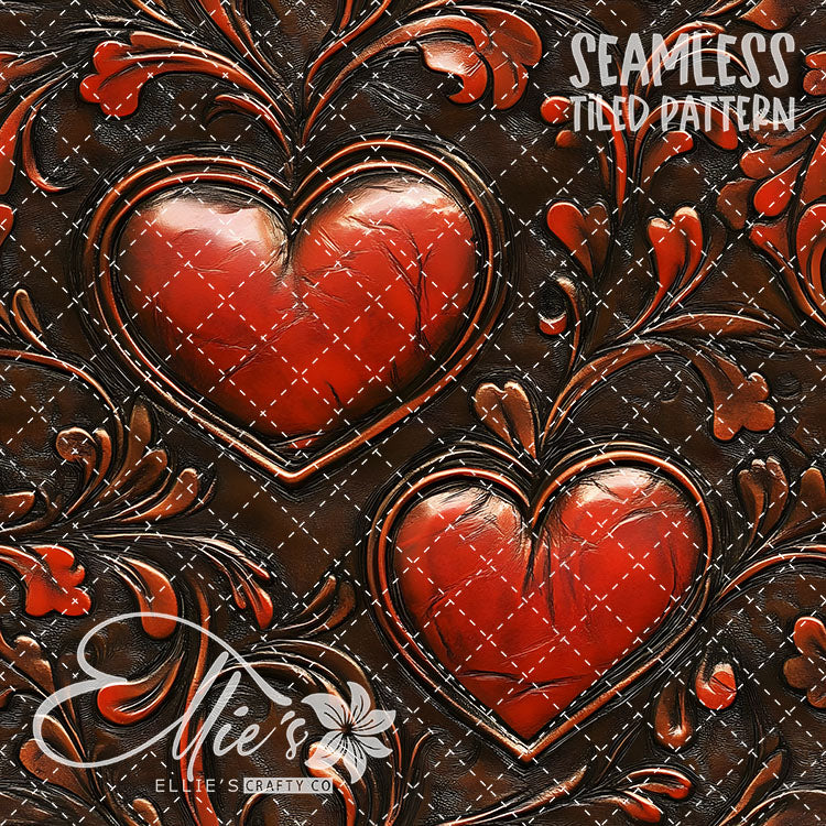 Tooled Leather Hearts - 25 Tiled Pattern Digital Images (Seamless)