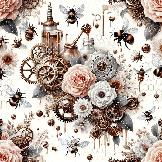 Steampunk Floral Bees V2 20 Digital Images (Not Seamless)