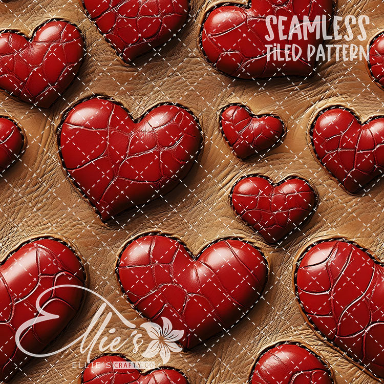 Tooled Leather Hearts - 25 Tiled Pattern Digital Images (Seamless)