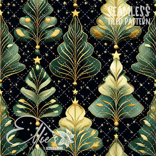 Art Deco Christmas Trees - 10 Tiled Pattern Digital Images (Seamless)