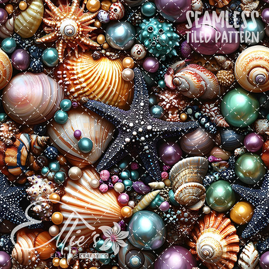 Seashells and Pearls - 14 Tiled Pattern Digital Images (Seamless)