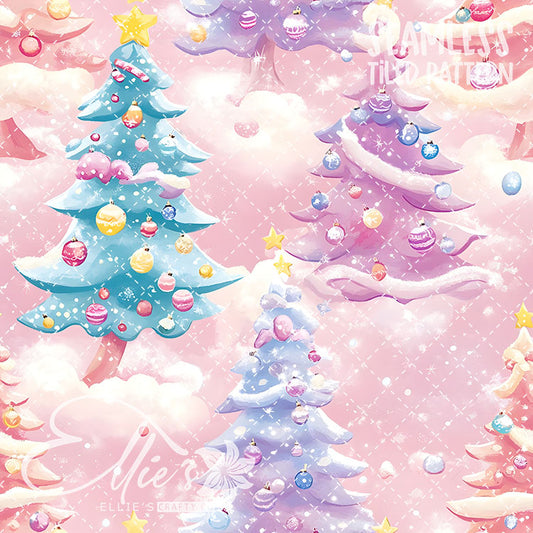 Pastel Christmas Trees - 6 Tiled Pattern Digital Images (Seamless)