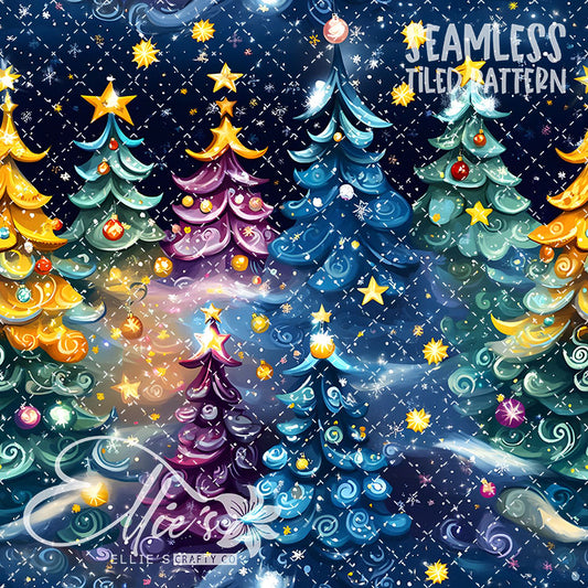 Fun Christmas Trees - 14 Tiled Pattern Digital Images (Seamless)