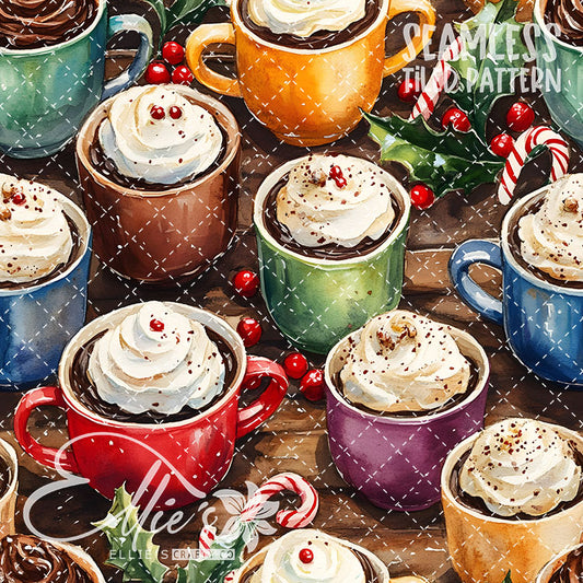 Christmas Hot Cocoa V2 - 10 Tiled Pattern Digital Images (Seamless)