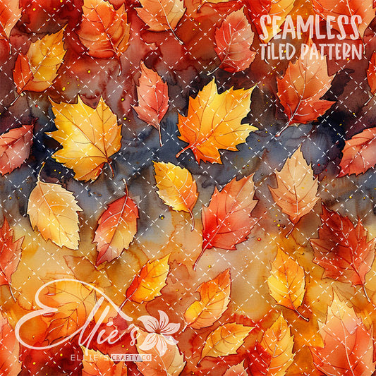 Watercolor Fall Leaves Version 2 - 10 Tiled Pattern Digital Images (Seamless)