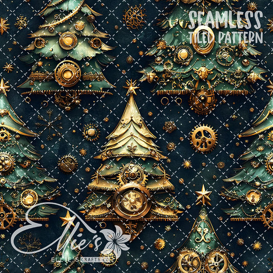 Steampunk Christmas Trees - 10 Tiled Pattern Digital Images (Seamless)