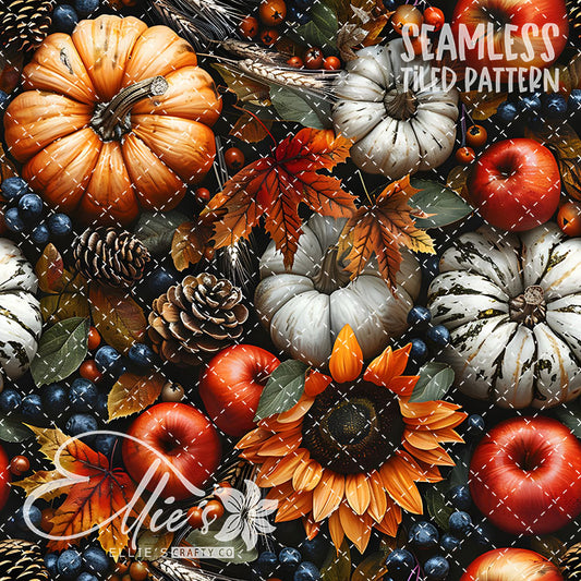 Fall Pumpkins and Sunflowers - 12 Tiled Pattern Digital Images (Seamless)