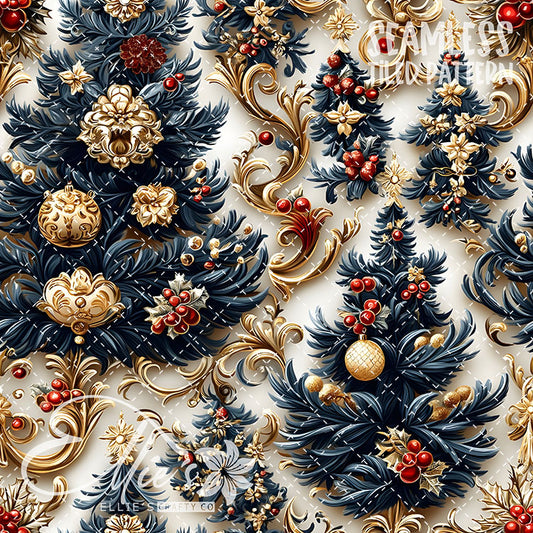 Baroque Christmas Trees - 20 Tiled Pattern Digital Images (Seamless)