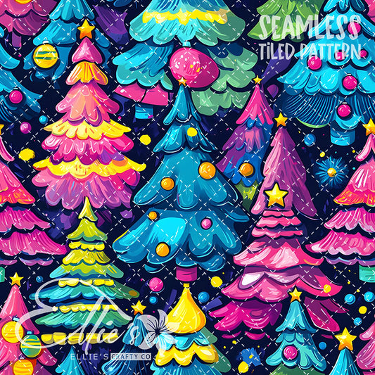 Neon Christmas Trees - 8 Tiled Pattern Digital Images (Seamless)