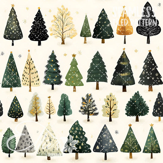 Minimalist Christmas Trees - 16 Tiled Pattern Digital Images (Seamless)