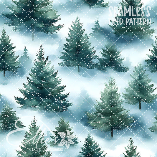 Watercolor Christmas Trees - 5 Tiled Pattern Digital Images (Seamless)