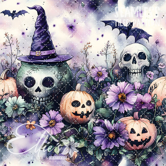 Floral Watercolor Halloween - 5 Tiled Pattern Digital Images (Seamless) - 5 Pen Wraps (Seamless)