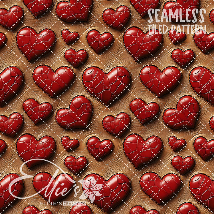 Tooled Leather Hearts - 25 Tiled Pattern Digital Images (Seamless)