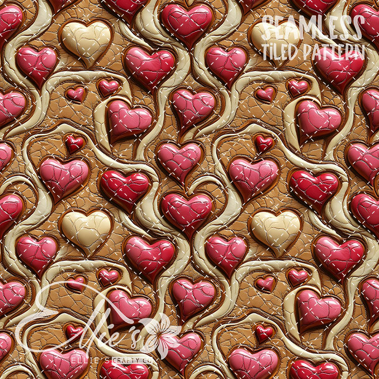 Tooled Leather Hearts - 25 Tiled Pattern Digital Images (Seamless)