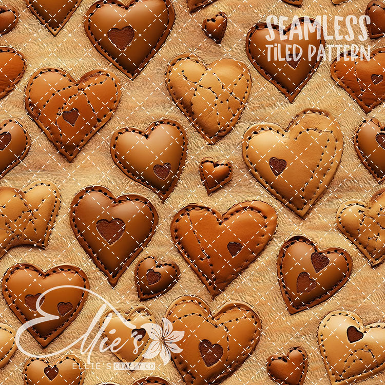 Tooled Leather Hearts - 25 Tiled Pattern Digital Images (Seamless)