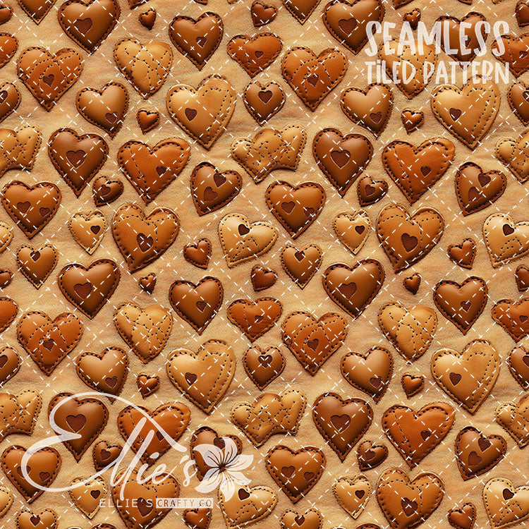 Tooled Leather Hearts - 25 Tiled Pattern Digital Images (Seamless)