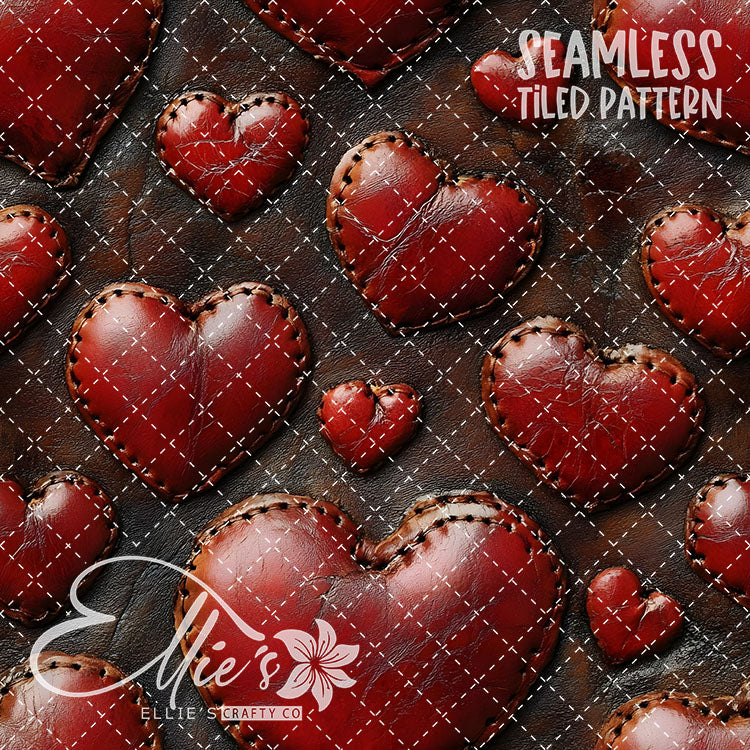 Tooled Leather Hearts - 25 Tiled Pattern Digital Images (Seamless)