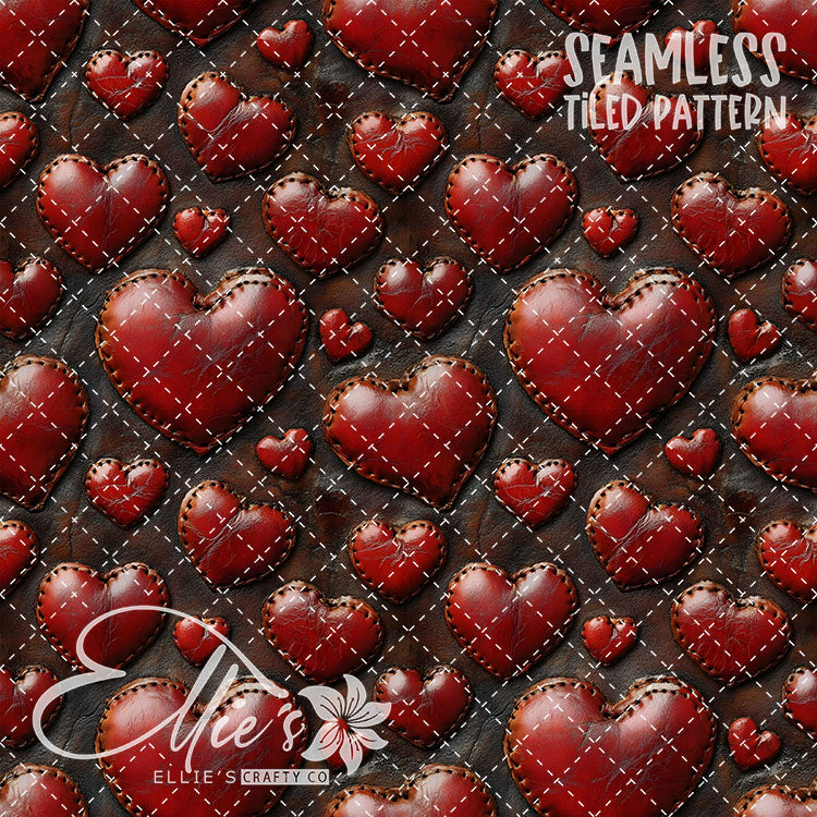 Tooled Leather Hearts - 25 Tiled Pattern Digital Images (Seamless)