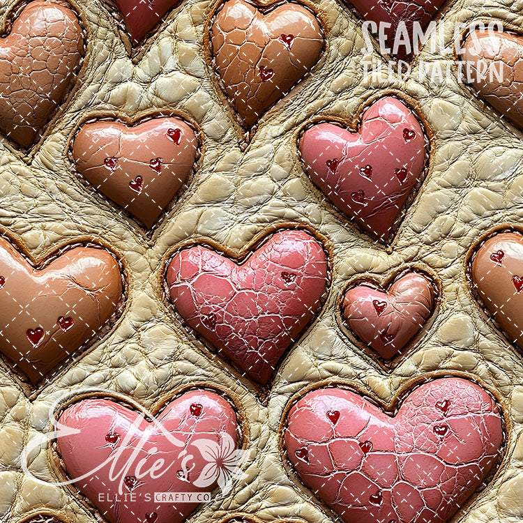 Tooled Leather Hearts - 25 Tiled Pattern Digital Images (Seamless)