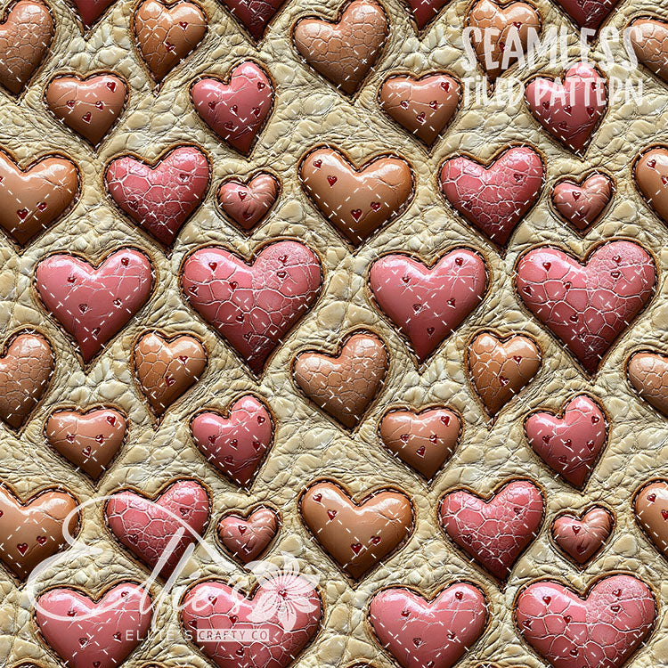 Tooled Leather Hearts - 25 Tiled Pattern Digital Images (Seamless)