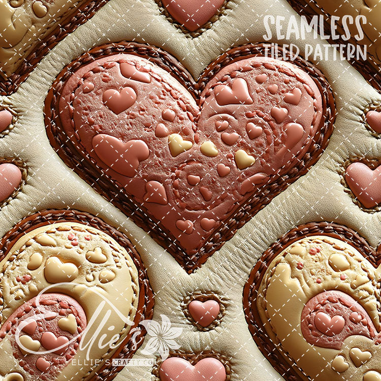 Tooled Leather Hearts - 25 Tiled Pattern Digital Images (Seamless)