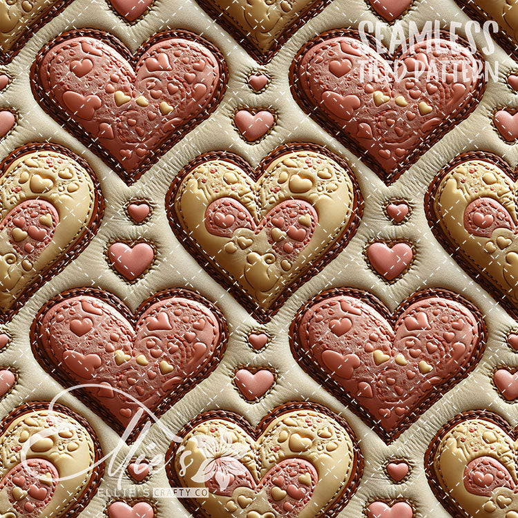 Tooled Leather Hearts - 25 Tiled Pattern Digital Images (Seamless)