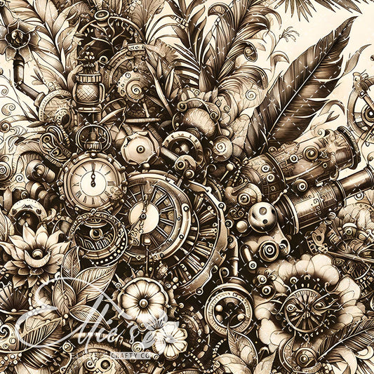 Steampunk Floral Antique V2 15 Digital Images (Not Seamless)