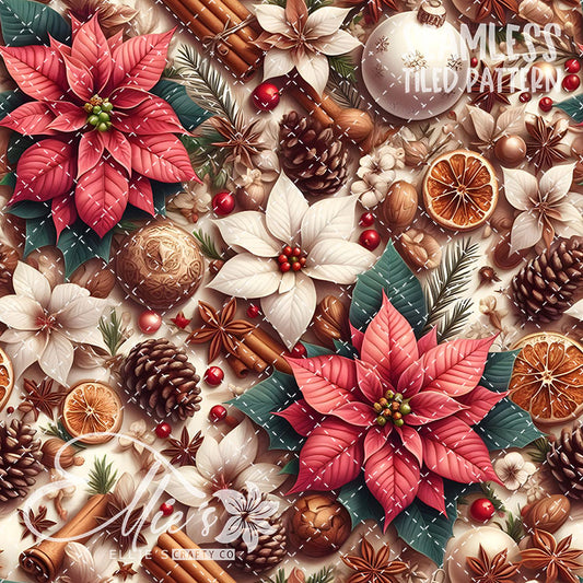 Florals Poinsettia V3 - 7 Tiled Pattern Digital Images (Seamless)