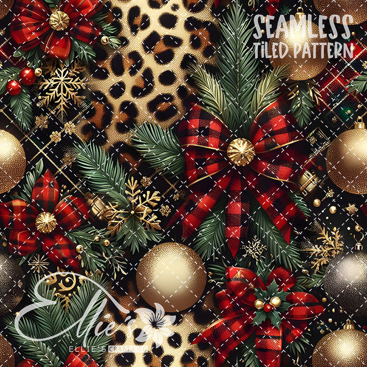 Leopard Christmas - 14 Tiled Pattern Digital Images (Seamless)