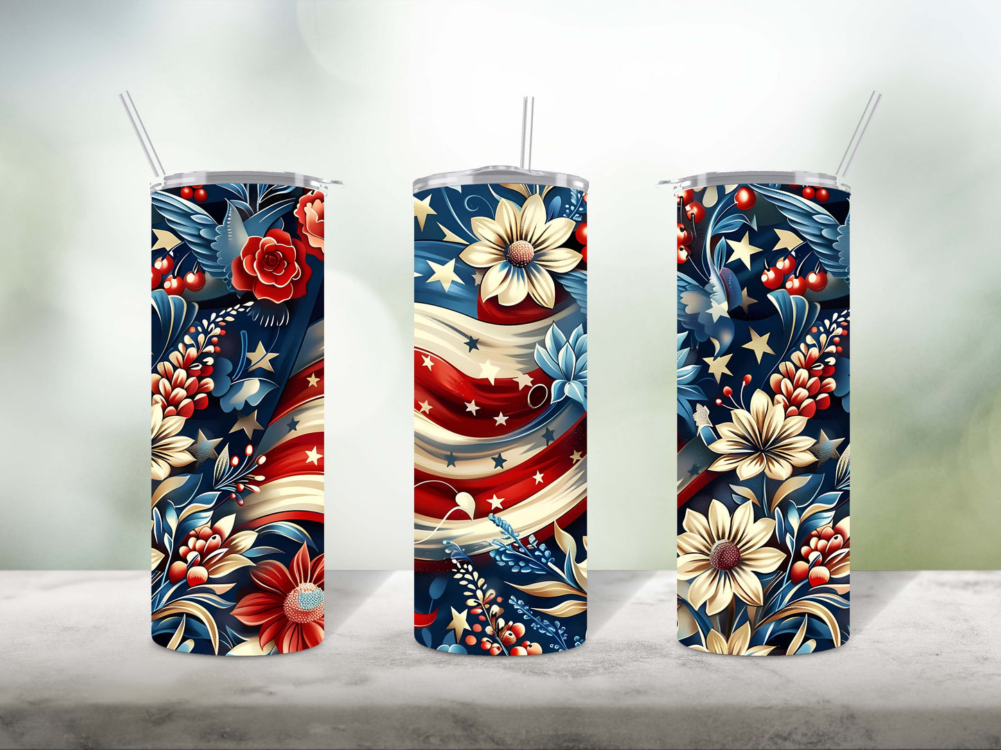 Patriotic Floral Bundle 3 Tumbler Wrap Bundle