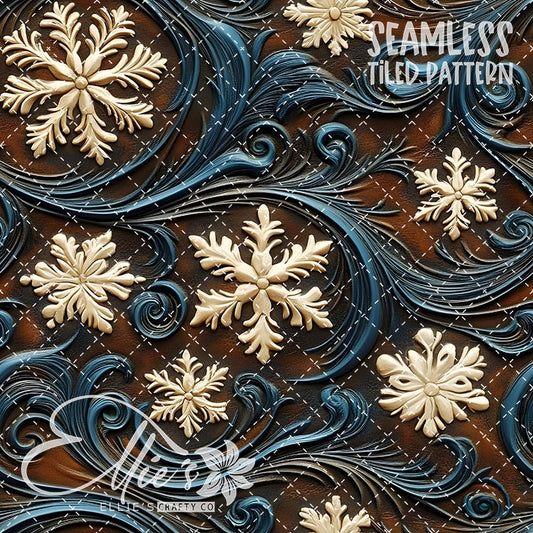 Tooled Leather Snowflakes - 11 Tiled Pattern Digital Images (Seamless)