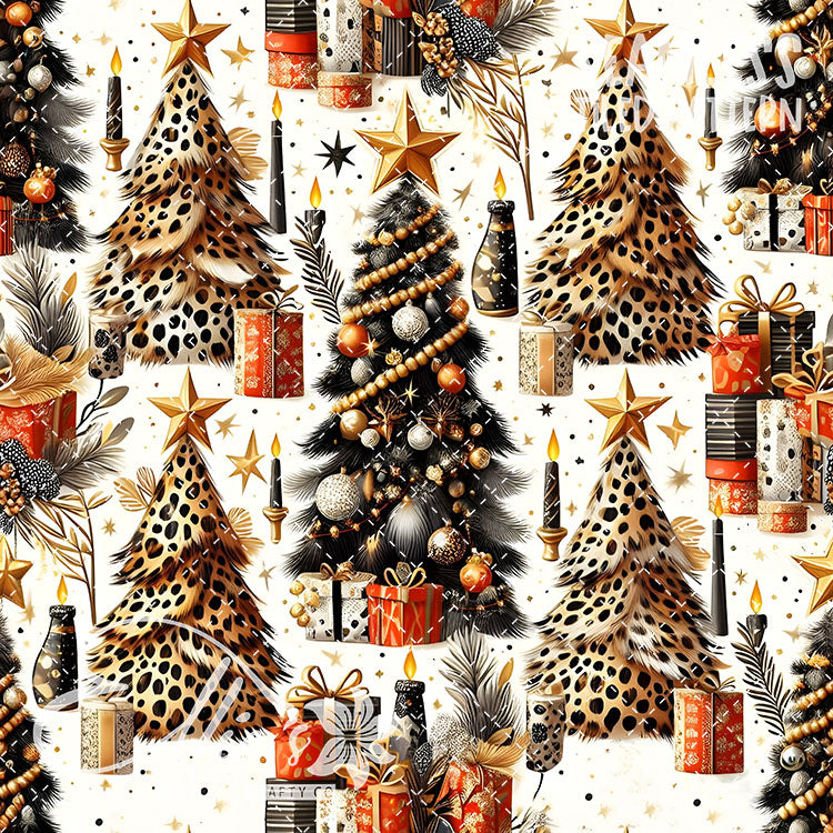 Leopard Christmas - 14 Tiled Pattern Digital Images (Seamless)