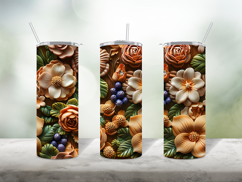 3D Floral V1 5 Tumbler Wraps Bundle