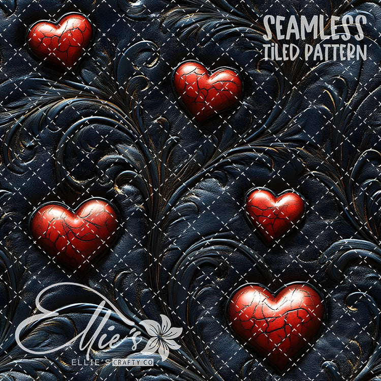 Tooled Leather Hearts - 25 Tiled Pattern Digital Images (Seamless)