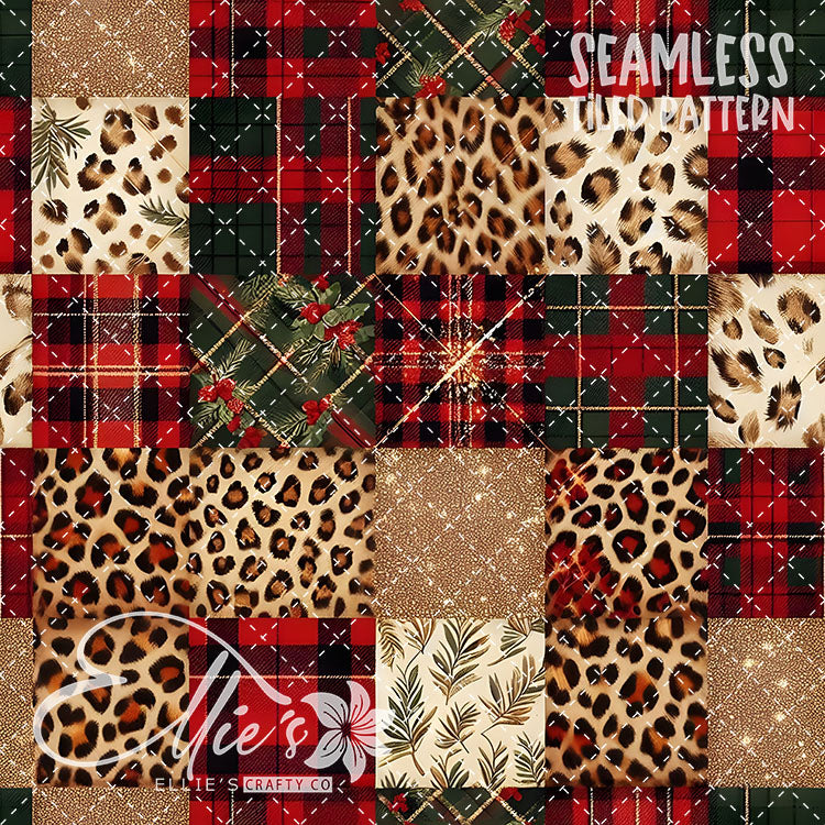 Leopard Christmas - 14 Tiled Pattern Digital Images (Seamless)