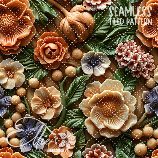 3D Floral Version 1 - 5 Tiled Pattern Digital Images (Seamless)