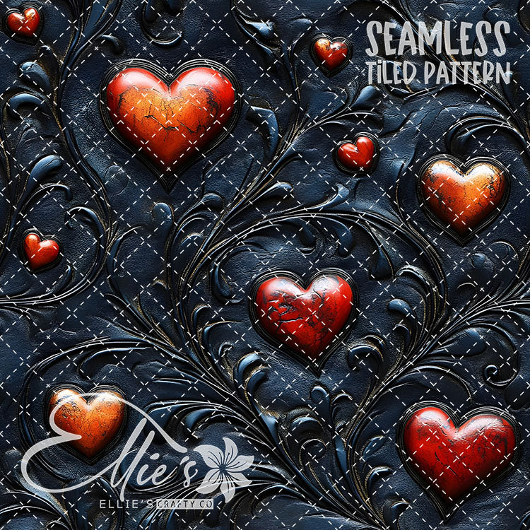 Tooled Leather Hearts - 25 Tiled Pattern Digital Images (Seamless)