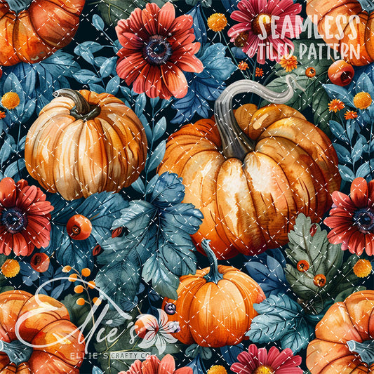 Watercolor Pumpkins Version 3 - 5 Tiled Pattern Digital Images (Seamless)