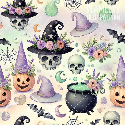 Cute Halloween Pestel Patterns - 7 Tiled Pattern Digital Images (Seamless) - 7 Pen Wraps (Seamless)