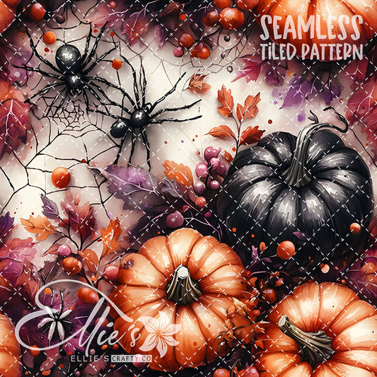 Halloween Pumpkins and Spiders - 12 Tiled Pattern Digital Images (Seamless)