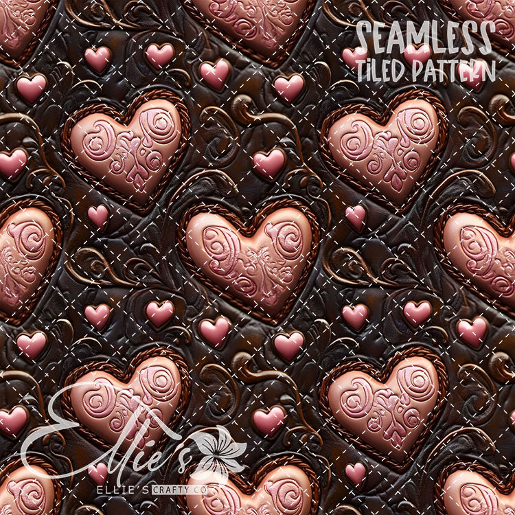 Tooled Leather Hearts - 25 Tiled Pattern Digital Images (Seamless)