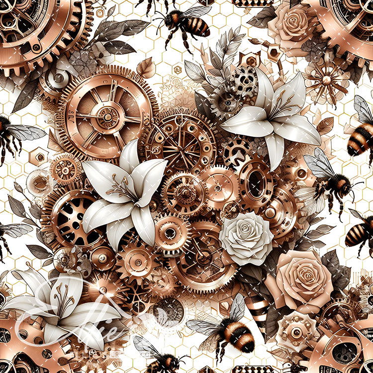 Steampunk Floral Bees V1 20 Digital Images (Not Seamless) – elliescraftyco