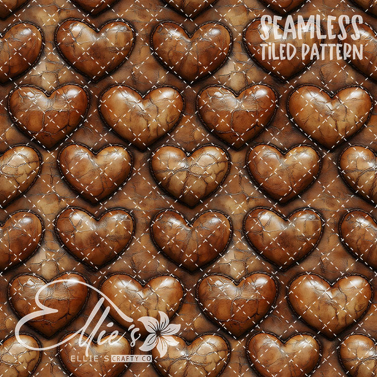 Tooled Leather Hearts - 25 Tiled Pattern Digital Images (Seamless)